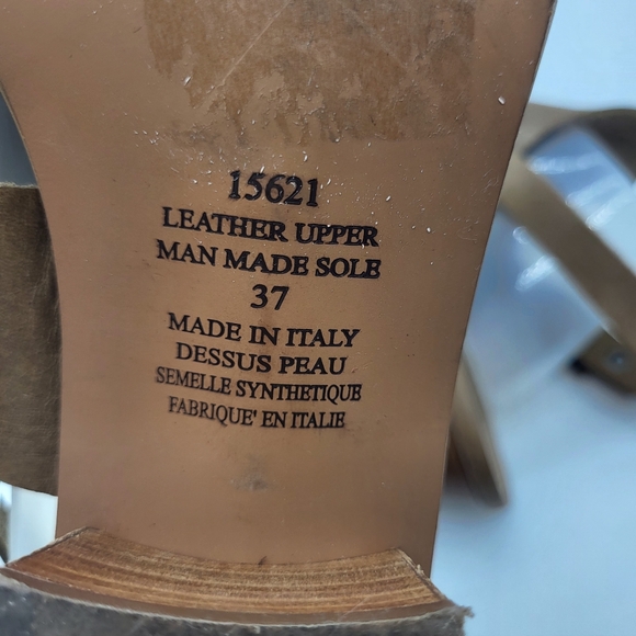 Barbara Barbieri tan leather block heel open toe sling back sandals Sz 37 - Picture 10 of 15